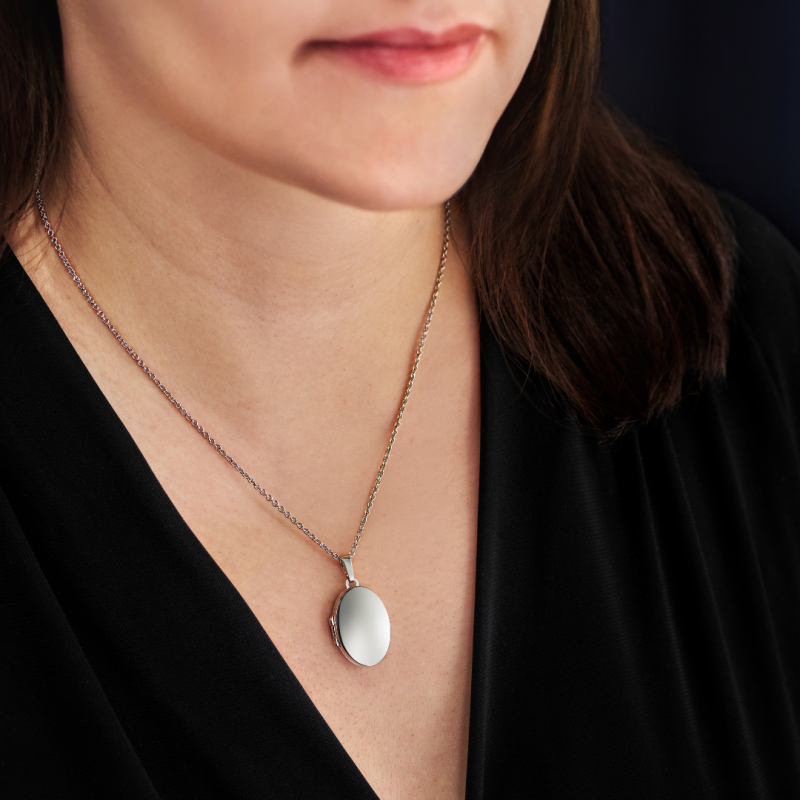 Traveller photo locket with chain - Sterling Silver- Made in Germany - Shiny - Oval - Sustainable - 16x23 mm - 45 cm