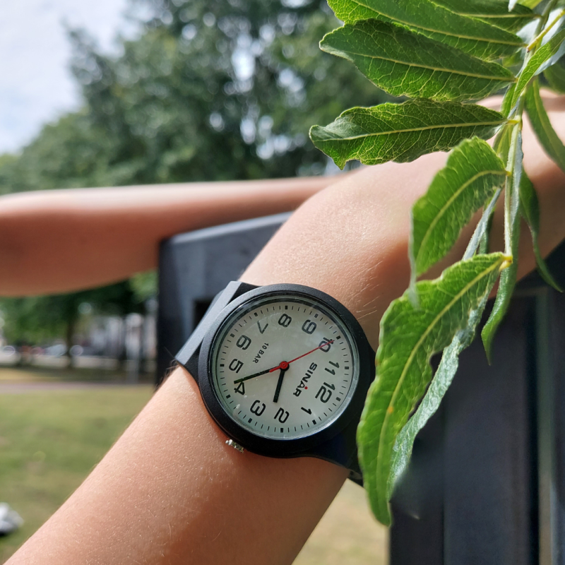 SINAR Horloge - Zwart - Analoog - 34 mm - 10 Bar - Verstelbaar Bandje 13-18 cm