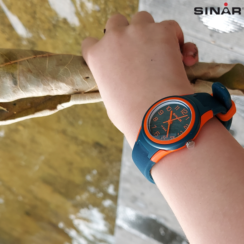 Sinar Watch - Analogue - Dark Blue / Orange - 29 mm - 10 Bar - Adjustable Strap 12-17,5 cm