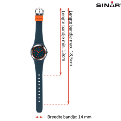 Sinar Watch - Analogue - Dark Blue / Orange - 36mm - 10 Bar - Adjustable Strap 13-18,5 cm - XB-48-12
