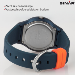 Sinar Horloge - Analoog - Donker Blauw / Oranje - 36mm - 10 Bar - Verstelbaar bandje 13-18,5cm