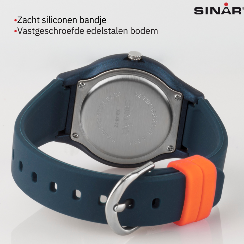 Sinar Horloge - Analoog - Donker Blauw / Oranje - 36mm - 10 Bar - Verstelbaar bandje 13-18,5cm
