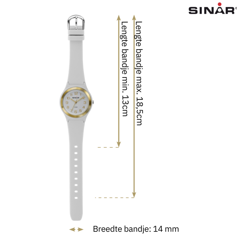 Sinar Horloge - Analoog - Wit/ Goud - 36mm - 10 Bar - Verstelbaar bandje 13-18,5cm - XB-48-0