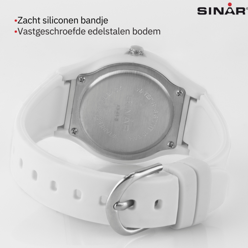 Sinar Horloge - Analoog - Wit/ Goud - 36mm - 10 Bar - Verstelbaar bandje 13-18,5cm