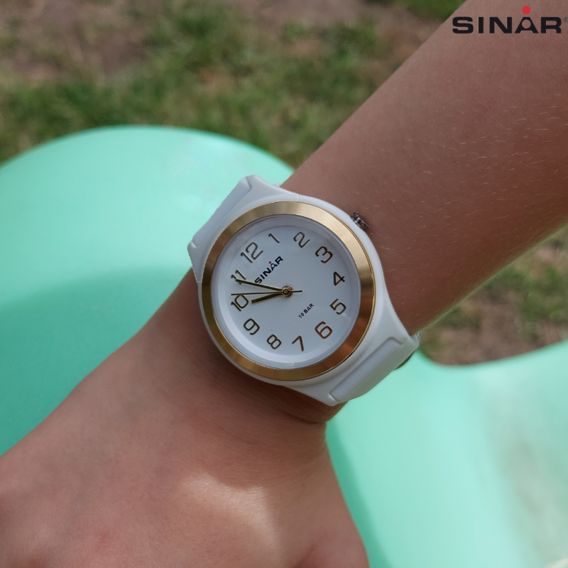 Sinar Armbanduhr - Analog - Weiss/ Gold - 36mm - 10 Bar - Verstellbares Band 13-18,5 cm