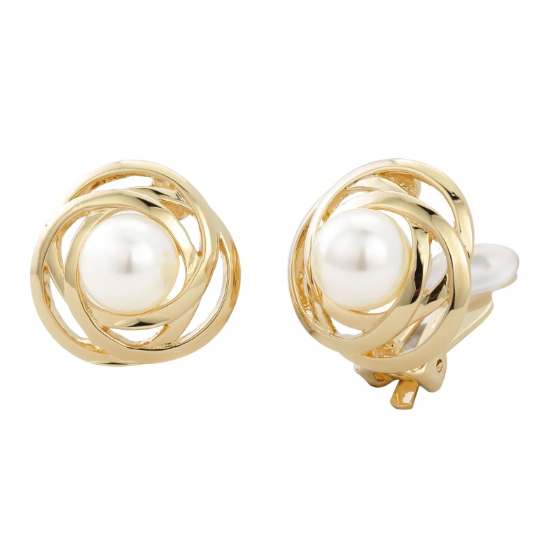 Traveller Clip Oorbellen - Parels - 10 mm - Crème - Goudkleurig - 22ct Verguld - 21 mm - 113953