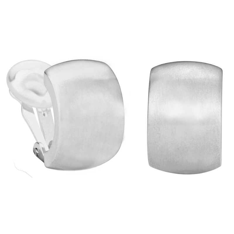 Traveller Ohrclips - Silberfarbe - Mattiert - Halbe Ringe - Platiniert - 18x11 mm - 155850