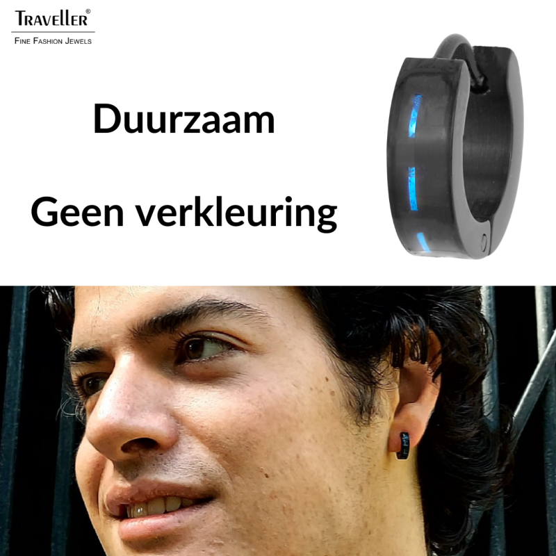 Traveller Oorringen - Heren - Edelstaal - Zwart - Carbon blauw