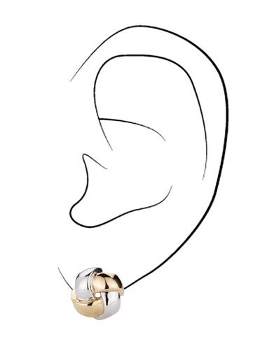 Traveller Clip-on Earrings - Bicolour - Braided / Button - Gold and Platinum Plated - 15 mm