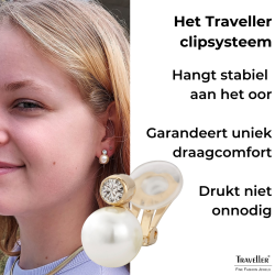 Traveller Oorclips - Parels - 10 mm - Crème - Preciosa Kristallen - 22kt Verguld - Goudkleurig - 15x10 mm