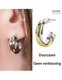Traveller Oorringen - Edelstaal - Bicolor - Goud- en Zilverkleurig - Draai-effect - 19 mm - 182046