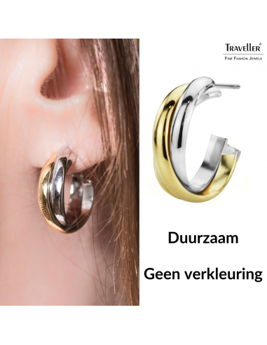 Traveller Oorringen - Edelstaal - Bicolor - Goud- en Zilverkleurig - Draai-effect - 19 mm