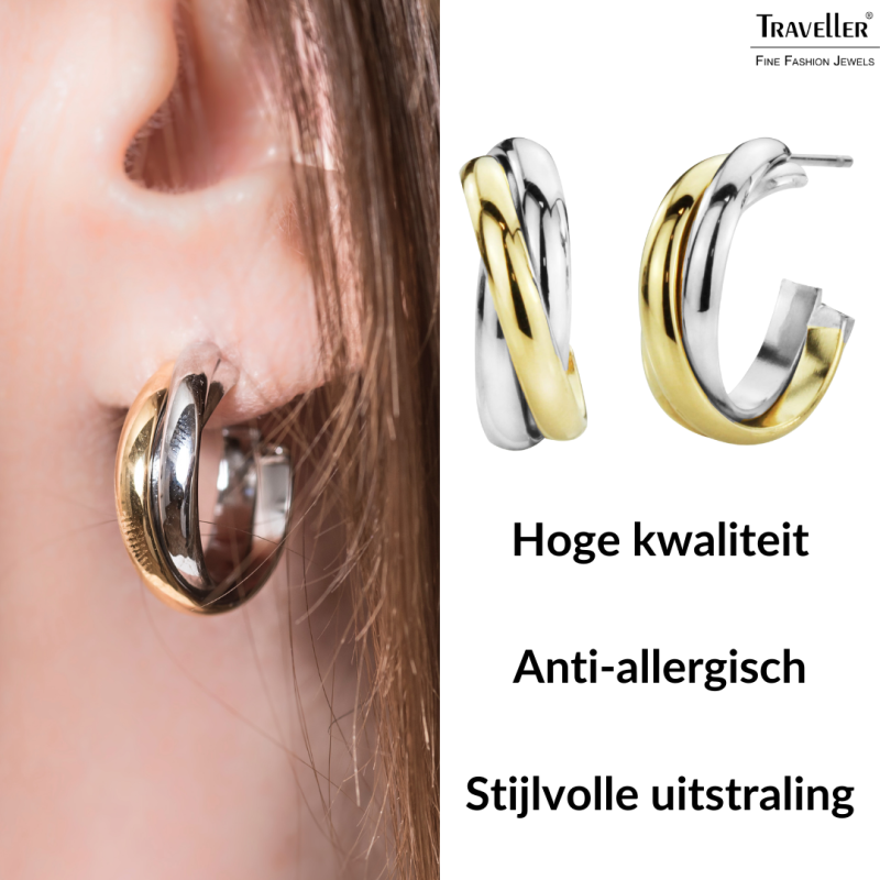 Traveller Oorringen - Edelstaal - Bicolor - Goud- en Zilverkleurig - Draai-effect - 19 mm