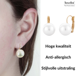 Traveller Oorbellen - Brisures - Parel - 12 mm - Wit - Hangers - 22kt verguld