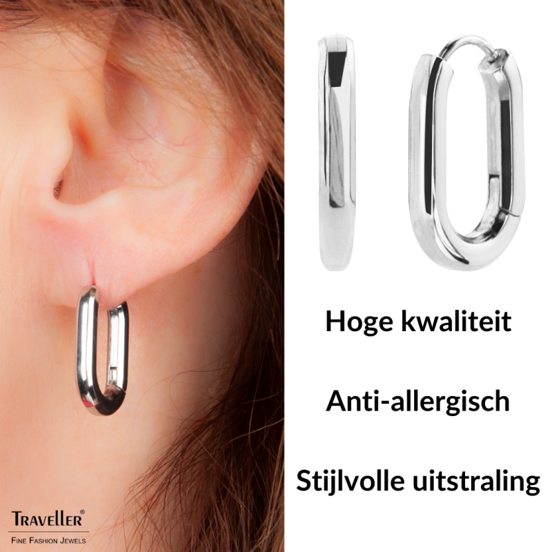 Traveller Oorringen - Edelstaal - Zilverkleurig - 14 mm