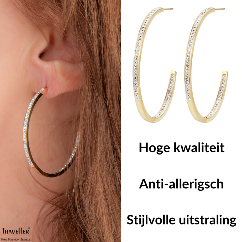 Traveller Oorringen - Goudkleurig - Edelstaal - Preciosa Kristallen - Verguld - 40 mm - 182043