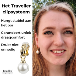 Traveller Clip Oorbellen - Hangers - Goudkleurig - Parels - 14 mm - Wit - Verguld - 35x14 mm - 114242