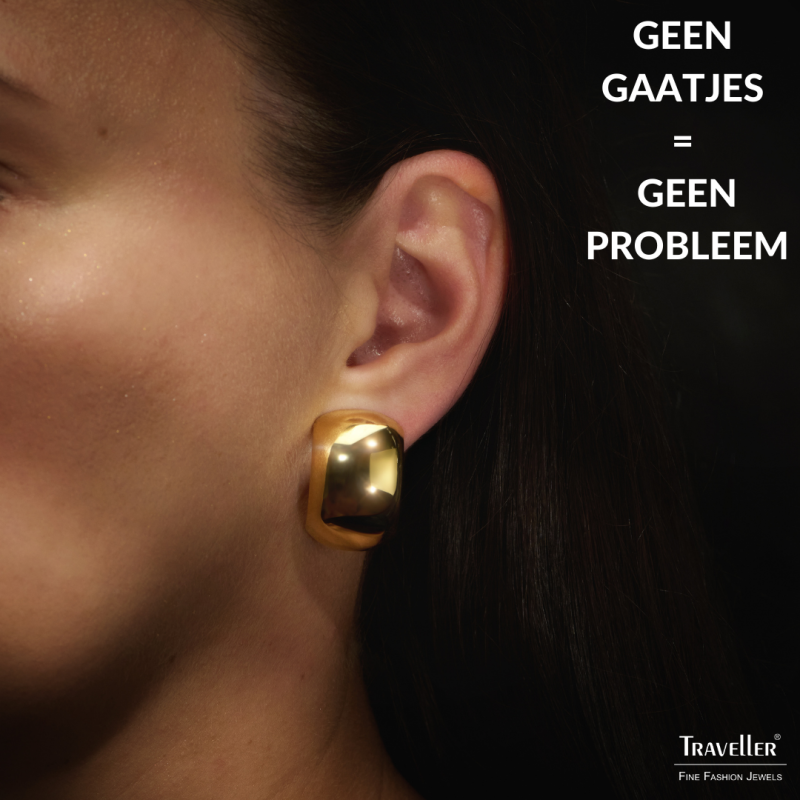 Traveller Clip Oorbellen - Goudkleurig - Halfrond - Verguld - 25x18 mm