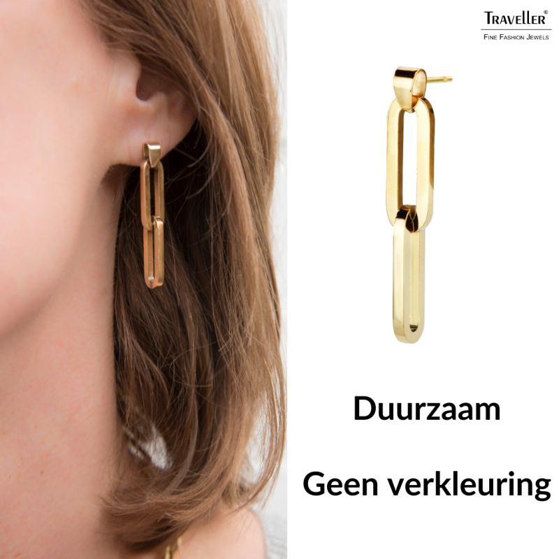 Traveller Oorhangers - Goudkleurig - Edelstaal - Verguld - Schakels - 38x7mm