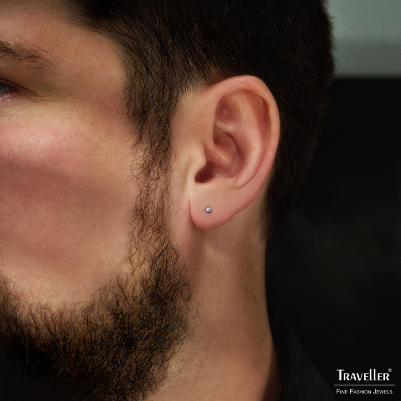 Traveller Stud Earrings - Men's - Made in Germany - Cubic Zirconia - Stainless steel - Sustained - ø 2 mm