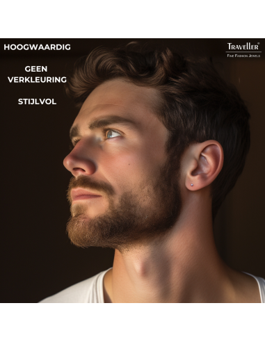 Traveller Oorbellen - Heren - Made in Germany - Zirkonia 2 mm - Edelstaal - Zilverkleurig - 171012