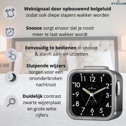 ATRIUM Wekker - Senioren - Analoog - Zwart - Duidelijk - Eenvoudig in gebruik - A530-4