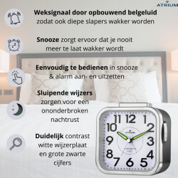 ATRIUM Alarm Clock - Seniors - Analogue - Black - Clear - Easy to use - A530-7