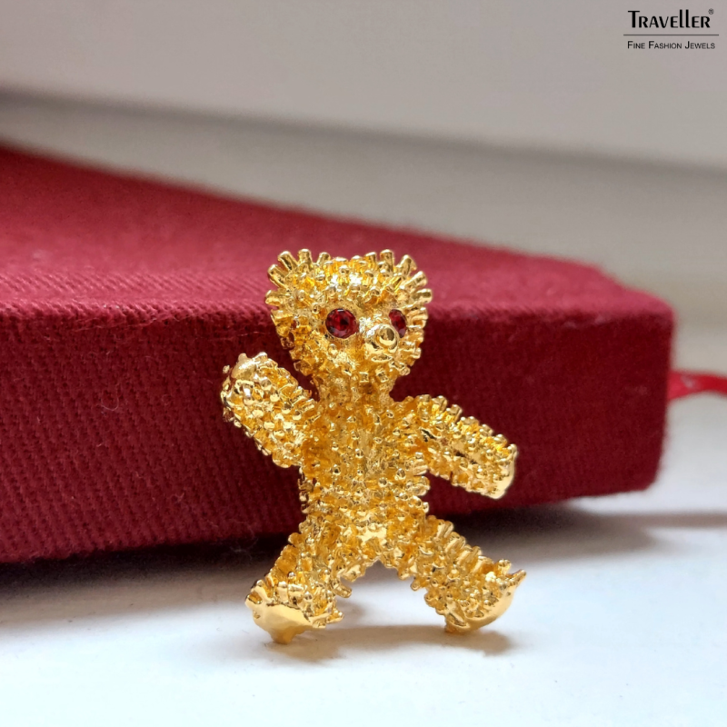 Osira Brosches - Vintage Brosche - Goldfarbe -  Teddybär - Kristalle - Rot - Retro - Vergoldet - 25x19 mm - 353029