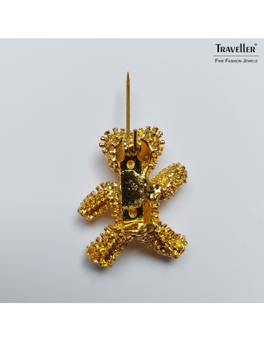 Osira Brosches - Vintage Brosche - Goldfarbe -  Teddybär - Kristalle - Rot - Retro - Vergoldet - 25x19 mm - 353029