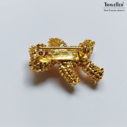 Osira Brooches - Vintage Broche - Gold coloured - Teddy Bear - Crystals - Red - Retro - Gold plated - 25x19 mm