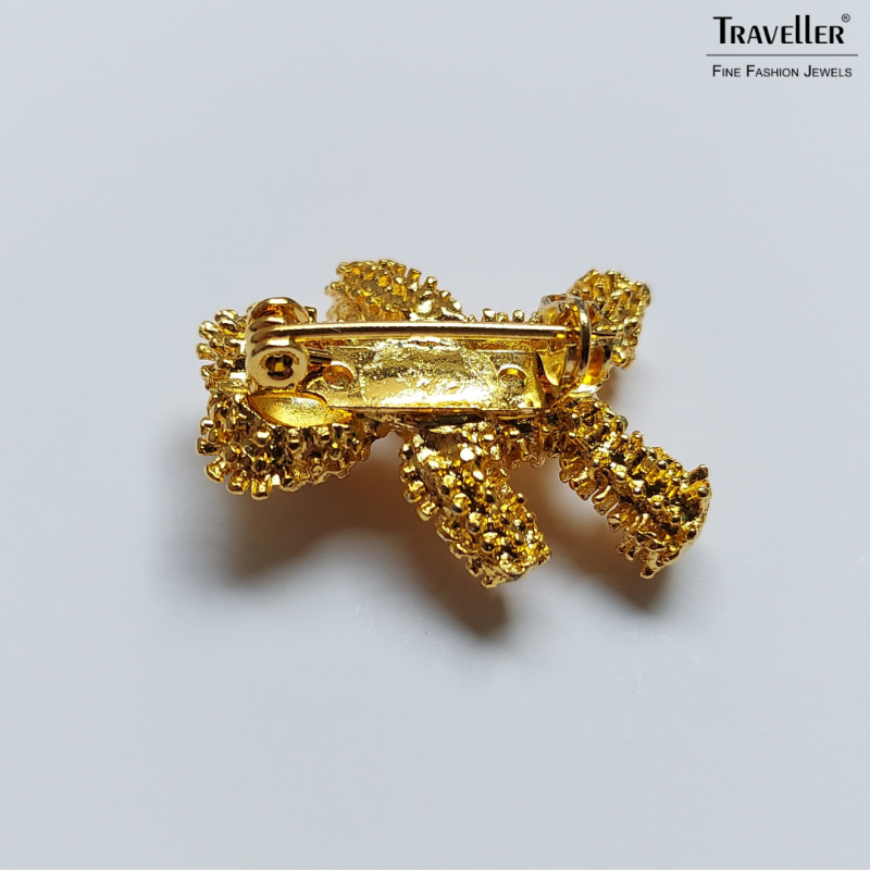 Osira Brooches - Vintage Broche - Gold coloured - Teddy Bear - Crystals - Red - Retro - Gold plated - 25x19 mm