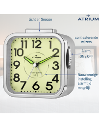 ATRIUM Wekker - Senioren - Analoog - Zilver - Duidelijk - Eenvoudig in gebruik - A530-18