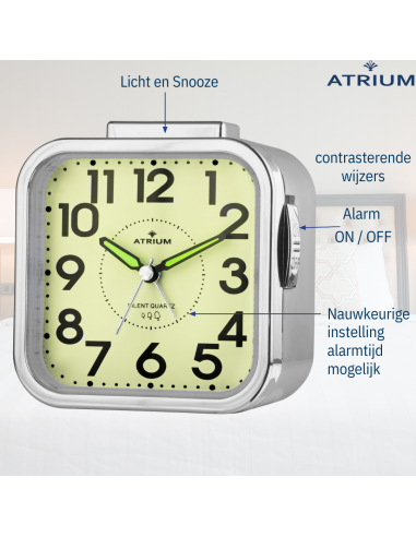 ATRIUM Wekker - Senioren - Analoog - Zilver - Duidelijk - Eenvoudig in gebruik - A530-18