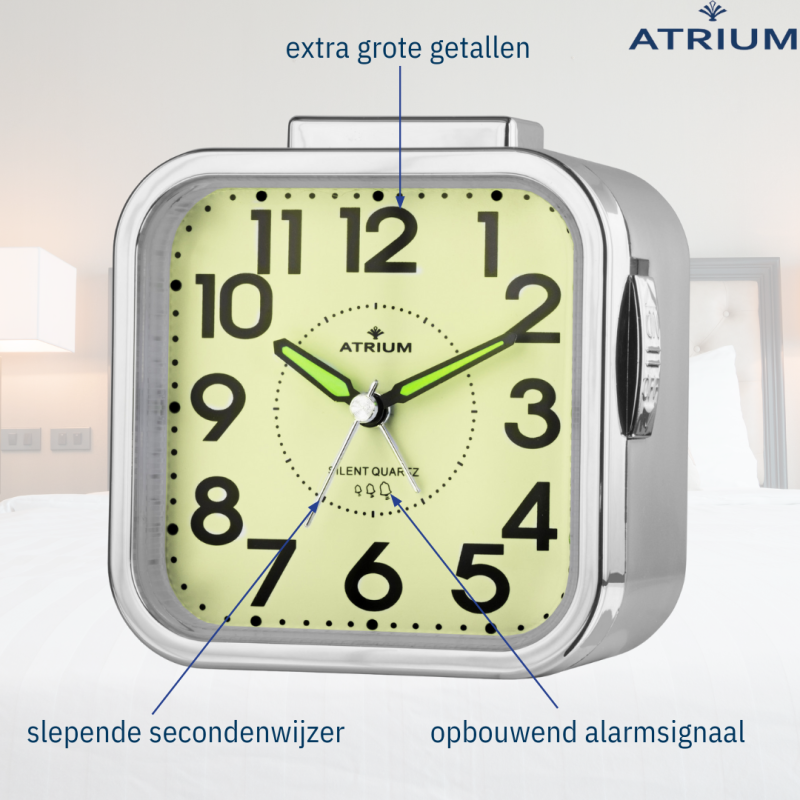 ATRIUM Wekker - Senioren - Analoog - Zilver - Duidelijk - Eenvoudig in gebruik - A530-18