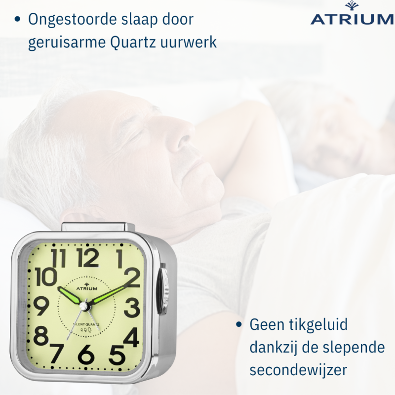 ATRIUM Alarm Clock - Seniors - Analogue - Silver - Clear - Easy to use - A530-18