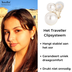 Traveller Clip Oorbellen - Parels - 8 en 12 mm - Crème - Goudkleurig - 22ct Verguld - 20x12 mm - 113120