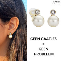 Traveller Clip Oorbellen - Parels - 12 mm - Crème - Preciosa Kristallen - 22kt Verguld - Goudkleurig - 15x12 mm - 113486