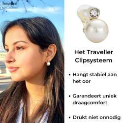 Traveller Clip Oorbellen - Parels - 12 mm - Crème - Preciosa Kristallen - 22kt Verguld - Goudkleurig - 15x12 mm - 113486