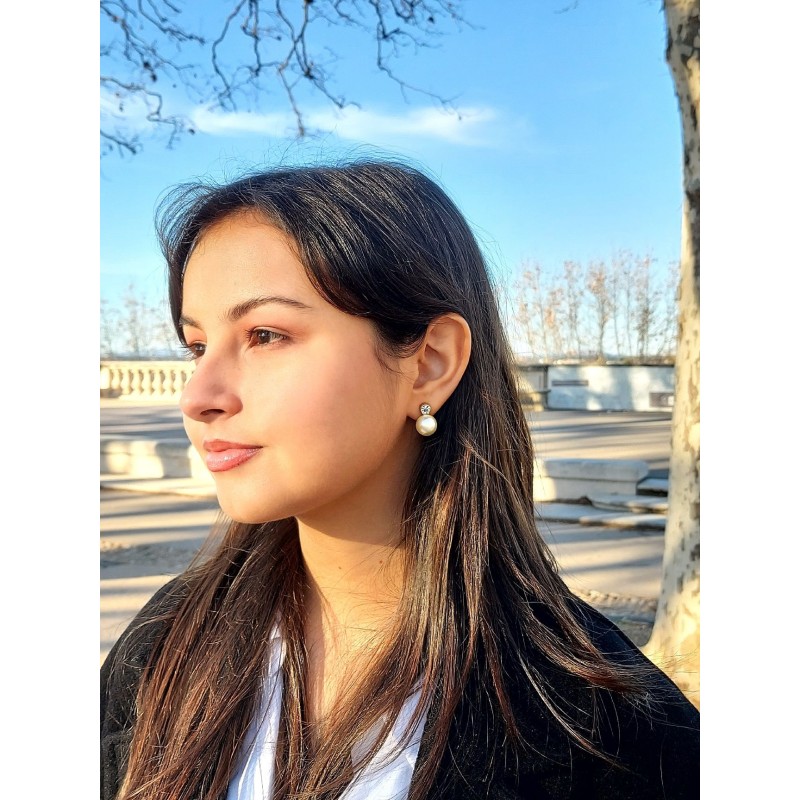 Traveller Clip Oorbellen - Parels - 12 mm - Crème - Preciosa Kristallen - 22kt Verguld - Goudkleurig - 15x12 mm - 113486