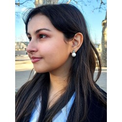 Traveller Clip-on Earring - Pearls - 12 mm - White - Preciosa Crystals - Platinum plated - 15x12 mm - 113487