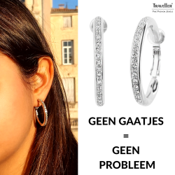 Traveller Clip Oorbellen - Hoops - Zilverkleurig - Preciosa Kristallen - 33 mm
