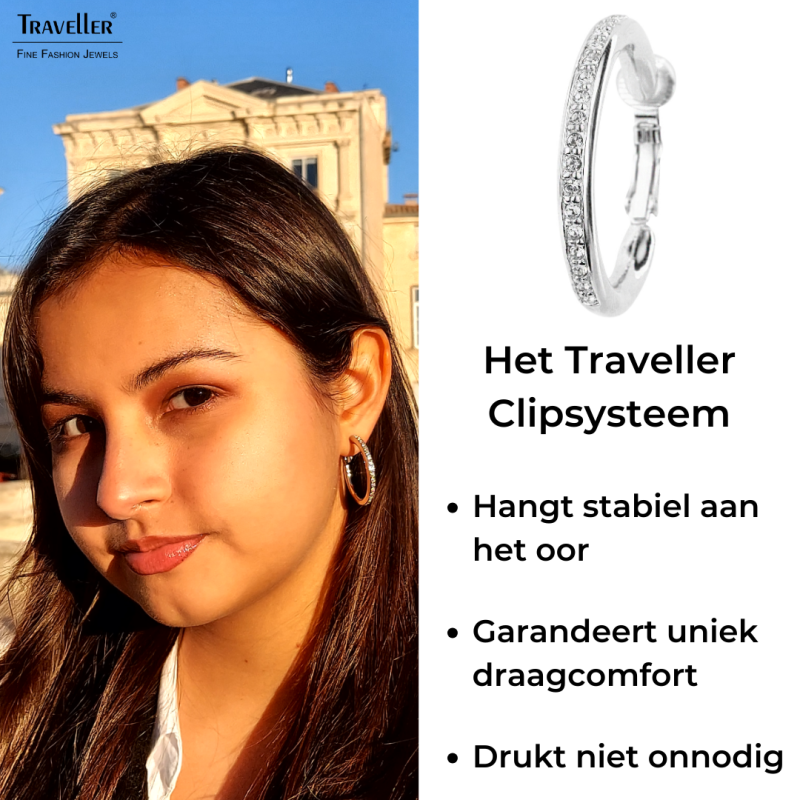 Traveller Clip Oorbellen - Oorringen - Zilverkleurig - Preciosa Kristallen - 33 mm - 155836