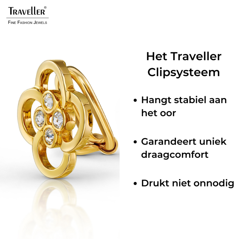 Traveller Clip Oorbellen - Goudkleurig - Preciosa Kristallen - Verguld - Bloem - 13 mm - 157681