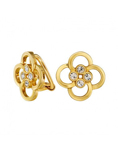 Traveller Clip-on Earrings - Gold Coloured - Crystals - Gold Plated - Flower - 13 mm - 157681