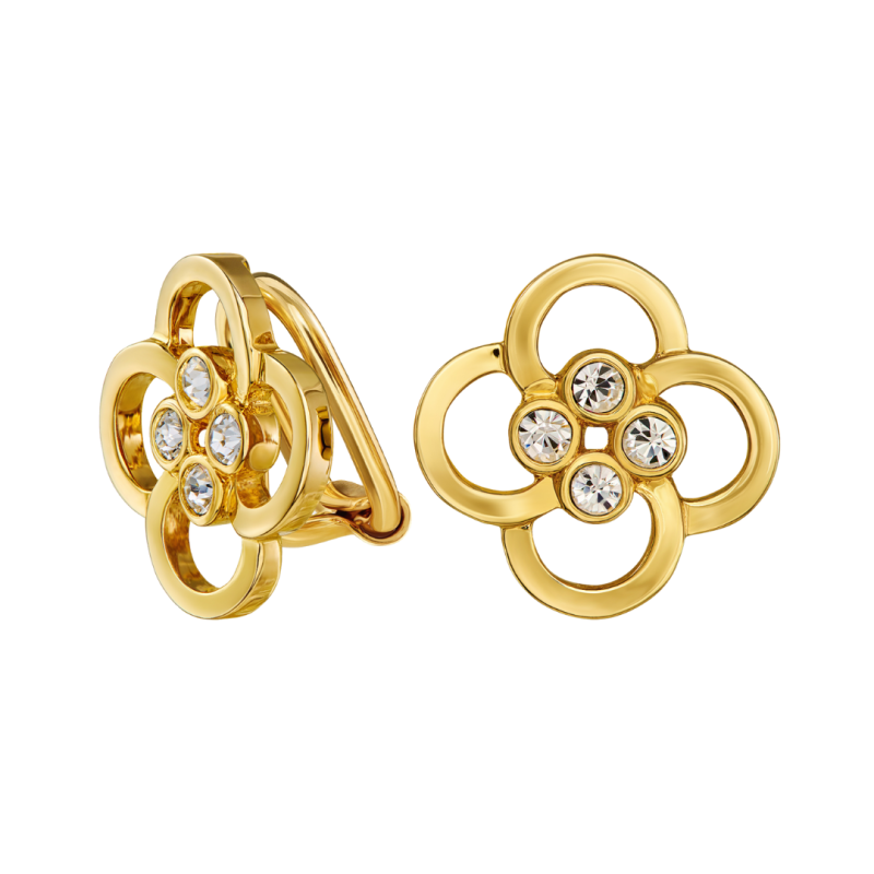 Traveller Ohrclips - Goldfarbe - Kristalle - Vergoldet - Blume - 13 mm - 157681