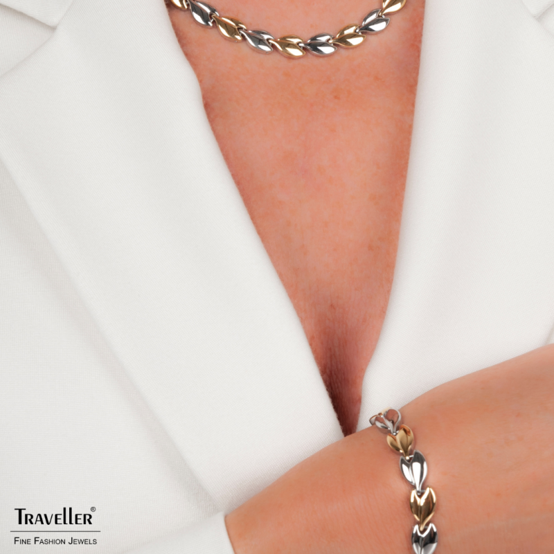 Traveller Dames Ketting - Edelstaal - Goudkleurig & Zilverkleurig - Bicolor - 45 cm - Hartjes - 180910