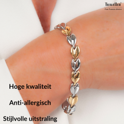 Traveller Armband Dames - Edelstaal - Goudkleurig & Zilverkleurig - Bicolor - 19 cm - Hartjes
