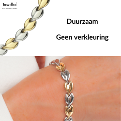 Traveller Armband Dames - Edelstaal - Goudkleurig & Zilverkleurig - Bicolor - 19 cm - Hartjes