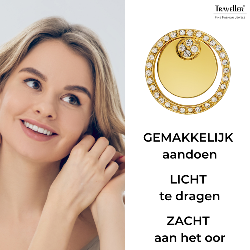 Traveller Clip Oorbellen - Goudkleurig - Preciosa Kristallen - Verguld - Cirkels - 20 mm