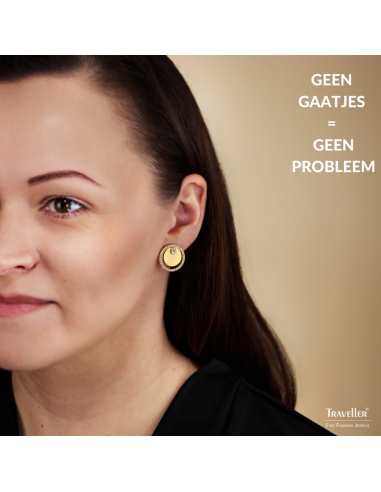 Traveller Clip-on Earrings - Gold coloured - Crystals - Gold Plated - Circles - 20 mm - 157677